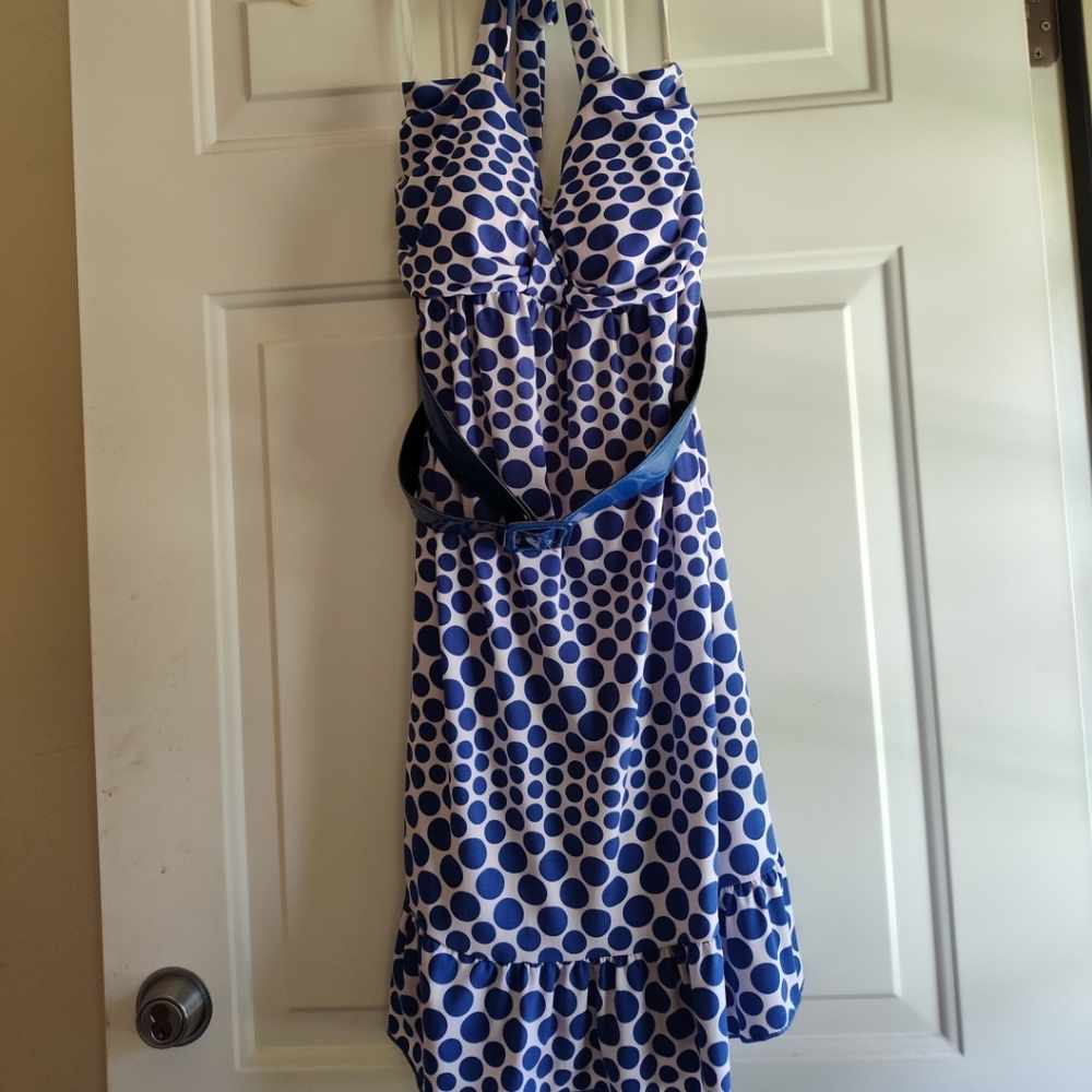 Women's Charlotte Russe Blue White Halter Dress Size Large Bust 32-34